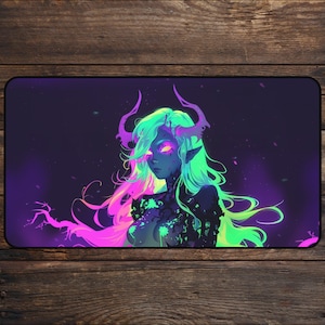 Waifu TCG Playmat for MTG Fans Anime Desk Mat Magic Card Games | Custom Playmat Mousepad, DnD, mtg Accessories Playmats Neon MTG Playmat