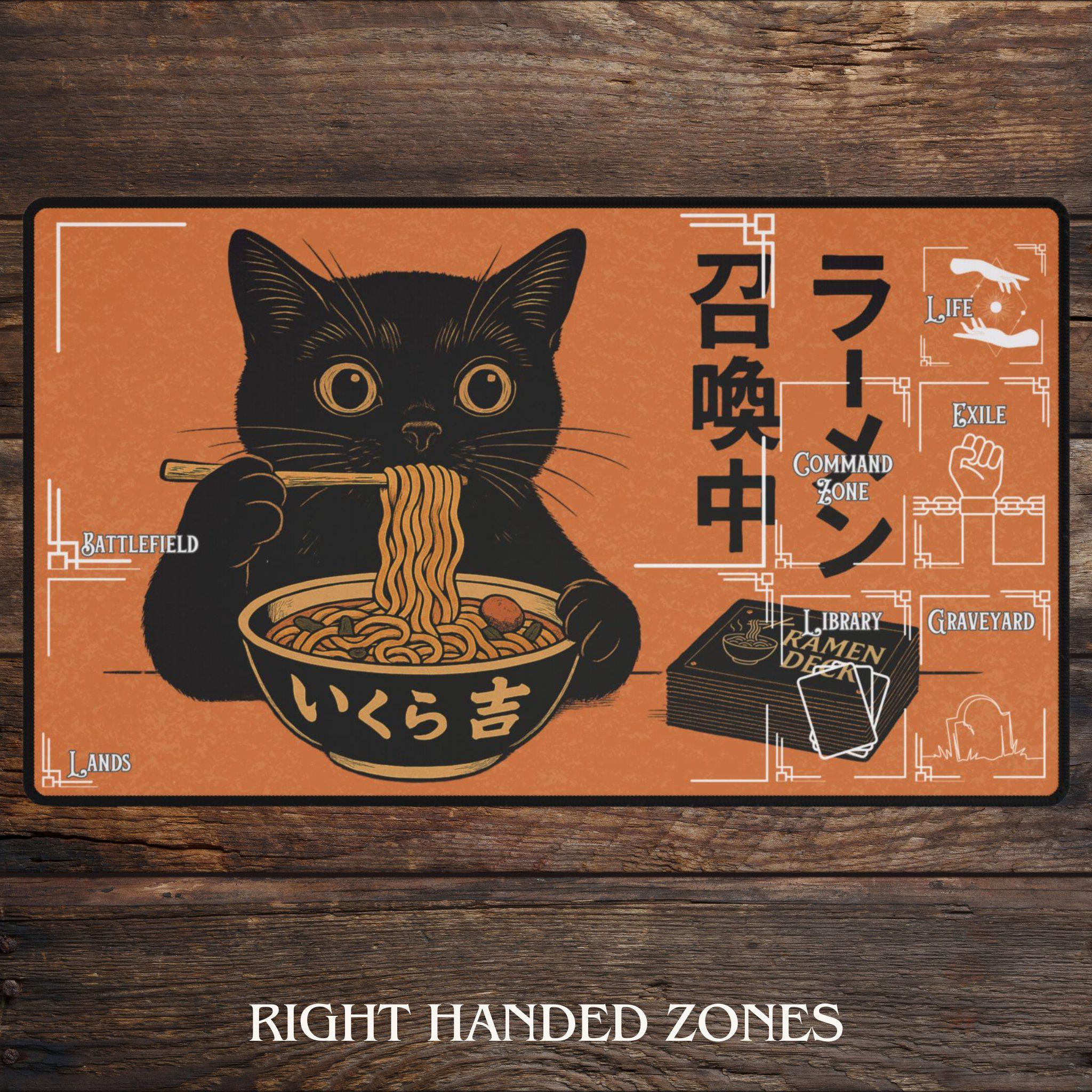 Cat Eating Ramen MTG Playmat With Zones Vintage Magic Card Games