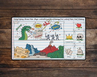 Notebook Doodle MTG Playmat Funny TCG Playmate Commander Layout With Cute School Zones