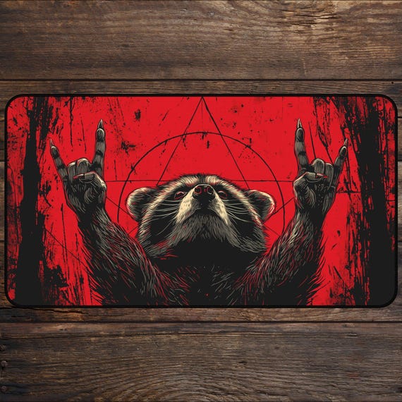 MTG Playmat Metal Raccoon MTG Tokens TCG Playmat Funny Goth Rock Anime Desk Mat Funny Custom Playmat Mousepad, DnD, mtg Accessories Playmats