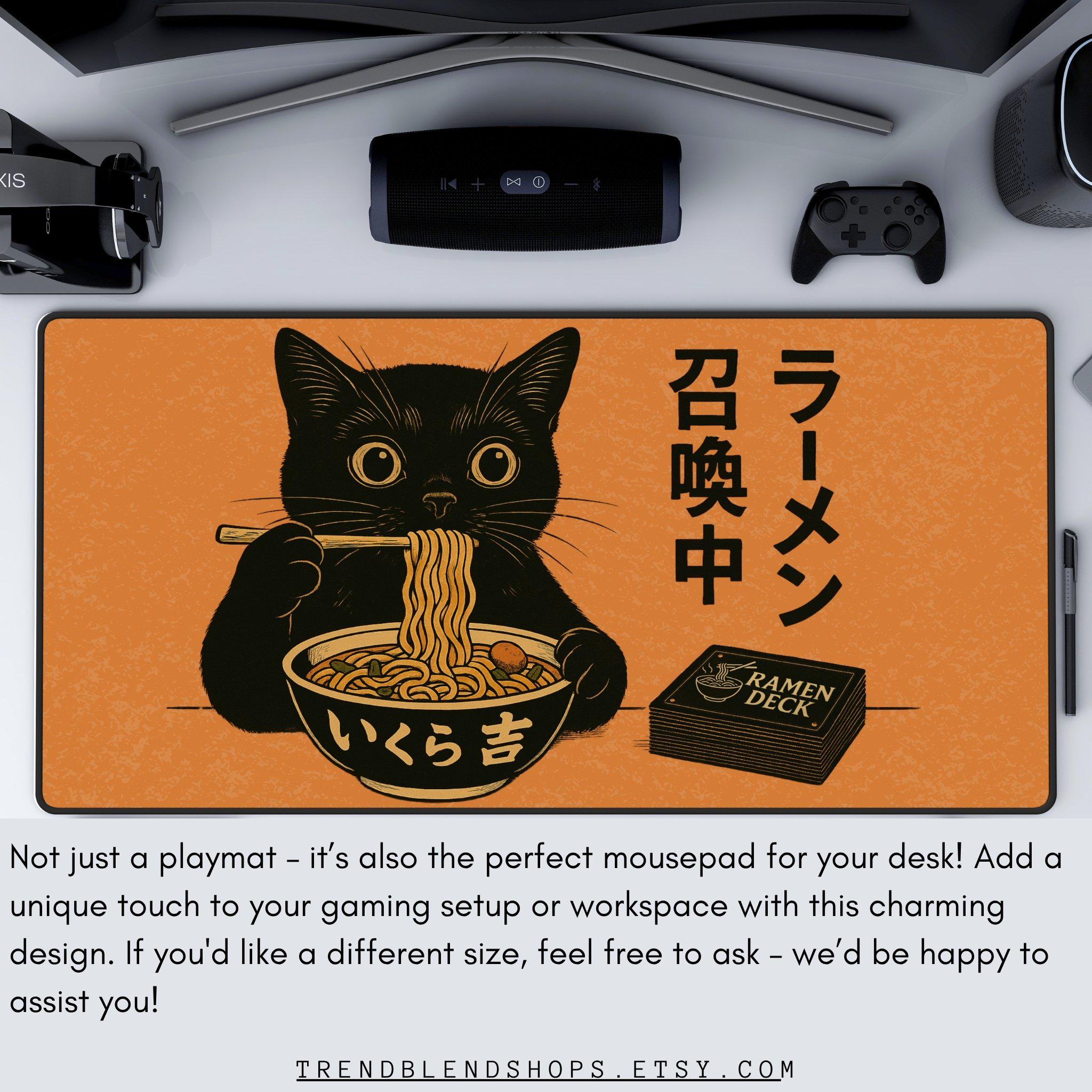 Cat Eating Ramen MTG Playmat With Zones Vintage Magic Card Games