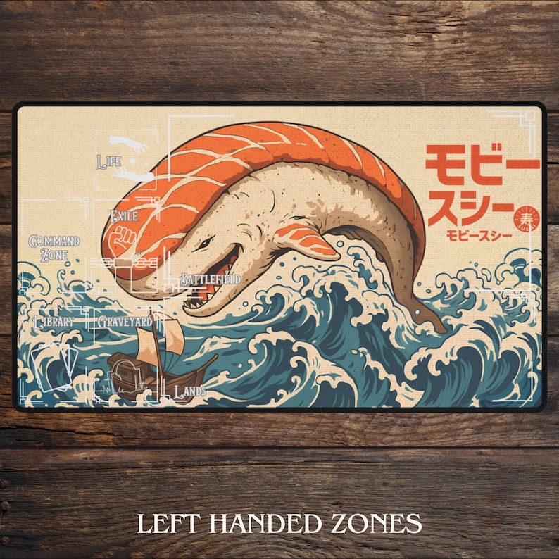Moby Nigiri MTG Playmat Funny Art TCG Commander Magic The Gathering Custom Deskmat & Mousepad with Zones Left-Handed Zones