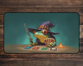 MTG Playmat Funny Battle Frog TCG Playmat | Epic Wizard Deskmat and Mousepad | Accessories for MTG Proxy
