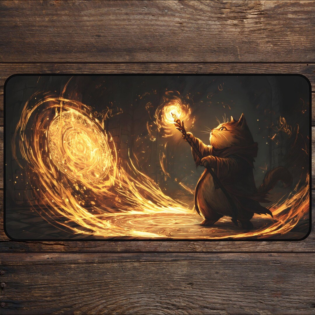 Whimsical Cat TCG Playmat for MTG Fans Wizard Anime Desk Mat Magic Card ...