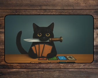 Black Cat Rogue MTG Playmat Funny Assassin TCG Playmate | Deskmat and Mousepad | Accessories for MTG Proxy