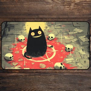 Occult Cat TCG Playmat for MTG Fans – Anime Desk Mat Compatible with Magic Card Games | Cat Lovers Mousepad, DnD Accessories Playmats