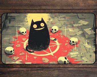 Occult Cat TCG Playmat for MTG Fans – Anime Desk Mat Compatible with Magic Card Games | Cat Lovers Mousepad, DnD Accessories Playmats