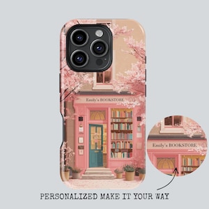 Personalized Bookish Phone Case Bookstore Name or Initial Book Phone Case Gifts iPhone 16 15 14 Pro Samsung Pixel Chinoiserie Bookshop
