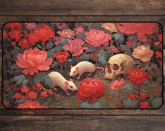 Rats & Roses MTG Playmat, Dark Cottagecore TCG Playmate Deskmat 7 Mousepad
