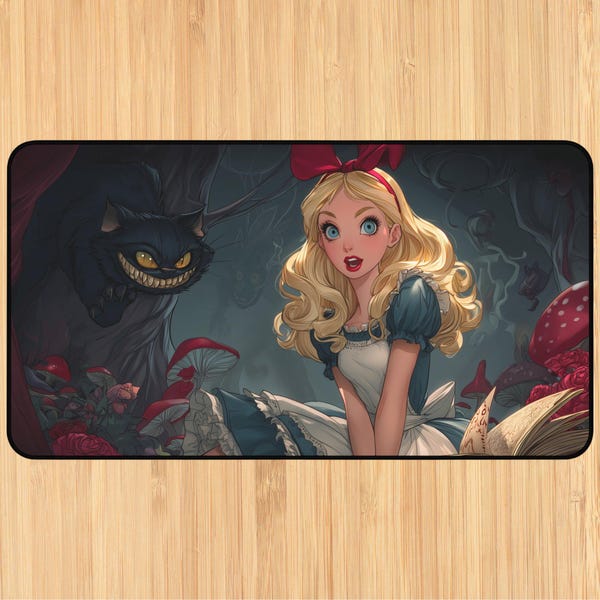 TCG Playmat for Lorcana Fans Alice Themed Anime Desk Mat Compatible with Trading Card Games Mousepad, Unofficial Lorcana Playmats Stitched