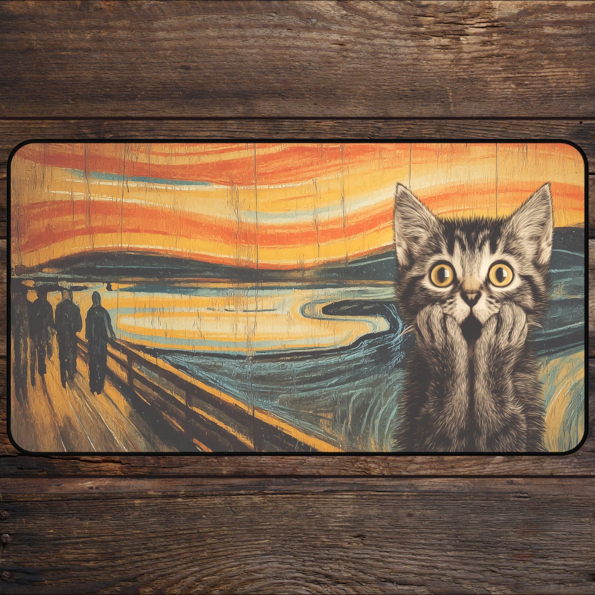 Scream Cat MTG Playmat Funny TCG Playmate Meme Mousepad & Deskmat