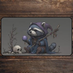 Witchy Raccoon TCG Playmat for MTG Fans Dark Wizard Anime Desk Mat Magic Card Games Custom Playmat Mousepad, DnD mtg Accessories Playmats
