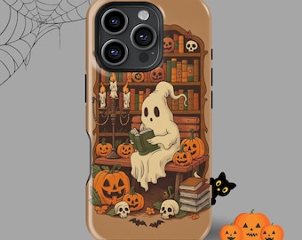Funda de teléfono acogedora con diseño de lector fantasmal / Halloween espeluznante y literario