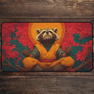 Tapete de jogo Zen Raccoon TCG para fãs de MTG, tapete de mesa engraçado para meditação de anime, jogos de cartas mágicas, mousepad personalizado, acessórios para D&D MTG