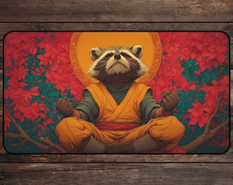 Zen Raccoon MTG Playmat, Funny Anime TCG Playmate Deskmat & Mousepad