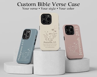 Personalized Bible Verse Phone Case, Christian iPhone 16 Tough Cover, Minimalist Scripture Gift, Custom Samsung Galaxy S25 Pastel Pixel Case