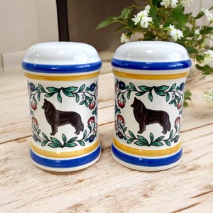 Belgian Groenendael Salt and Pepper Shakers - Handmade Ceramic Belgian Shepherd Dog Gift