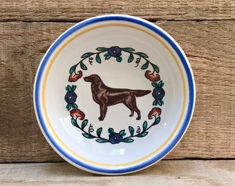 Flat Coated Retriever Small Dish, Ring Dish, Tiny Dish, Black or Liver Colored Dog, Stoneware, Dog Lover, Made in California