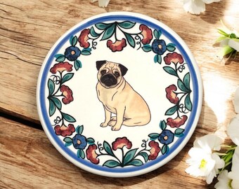 Fawn Pug Drink Coaster - Handmade Pug Gifts