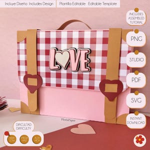 Valentines briefcase box template svg, plantilla de caja maletin, maletin, cartera