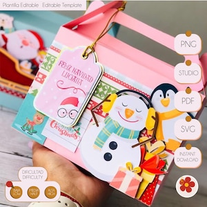 Kerst lunchbox sjabloon, SVG, kerstbox sjabloon, kerst lunchbox, kerstdoos, gesneden bestand, kerstcadeaudoos