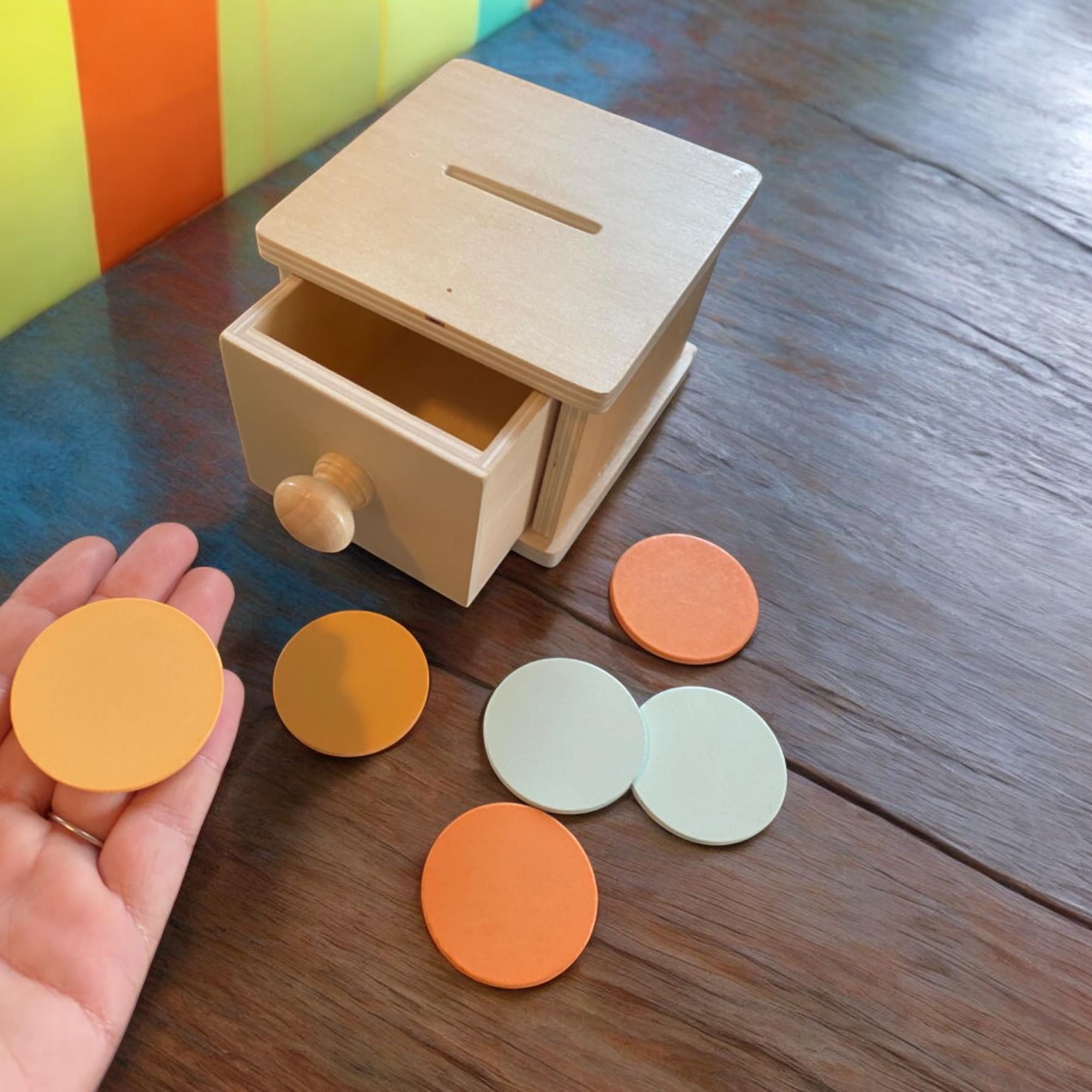 Montessori Wooden Coin Box for Toddlers, Wooden Baby Toy With Drawer ...
