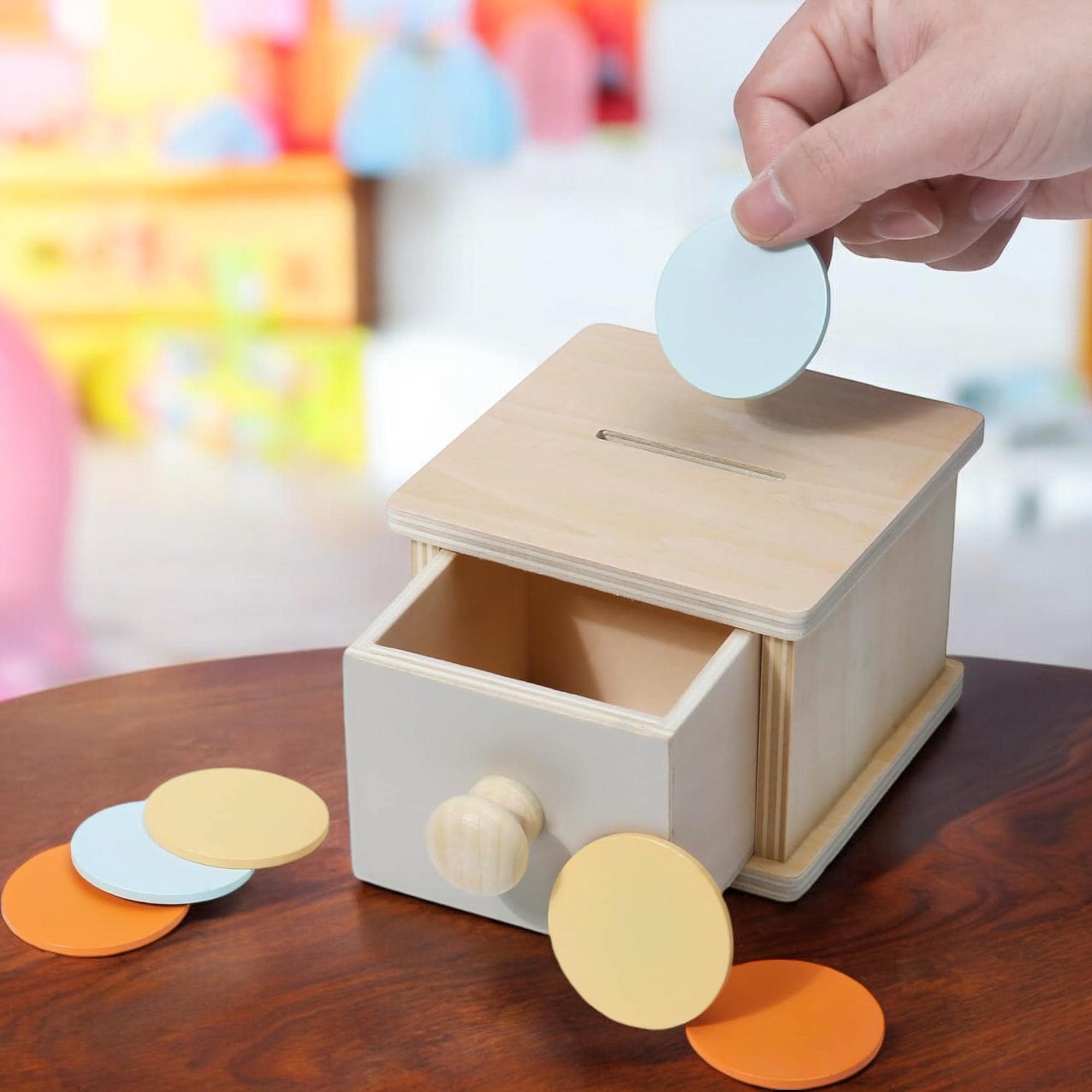 Montessori Wooden Coin Box for Toddlers, Wooden Baby Toy With Drawer ...