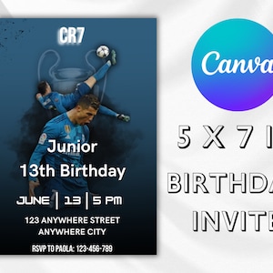 Convite de aniversário de Cristiano Ronaldo, Real Madrid, Siuuuu, convite de Cristiano Ronaldo, modelo editável CR7, convite CR7