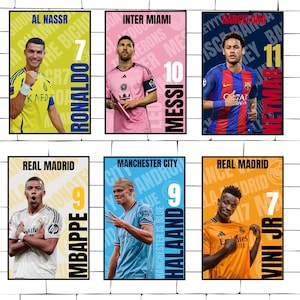 Football Poster Pack, Cristiano, Messi, Neymar, Mbappe, Haaland Poster, Soccer Poster, Football Wall Art, Set of 20 Posters.