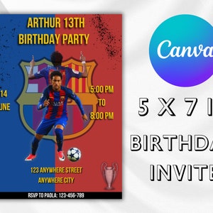Invitation anniversaire Neymar Jr, Barcelone, Brésil, invitation Neymar Jr, modèle modifiable Neymar Jr, Neymar Barcelone