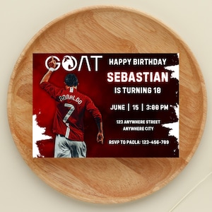 Invitation anniversaire Cristiano Ronaldo, Invitation CR7, Carte d'anniversaire, Invitation football, Invitation Cristiano