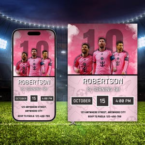 Messi Birthday Invitation, Messi Invitation, Soccer Invitation, Inter Miami, Inter Miami Soccer Card, Editable