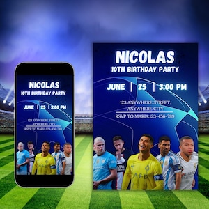 Cristiano Ronaldo, Messi, Neymar, Mbappé, Haaland Football Birthday Invitation, CR7 Football Invitation, Printable Invitation
