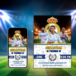 Invitation du Real Madrid, Cristiano Ronaldo, Gareth Bale, Karim Benzema, Carte d'anniversaire, Invitation CR7, Invitation modifiable