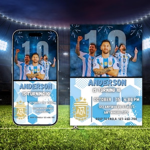 Messi Geburtstagseinladung, Messi Einladung, Fußball-Einladung, argentinische Fußballkarte, Fußballstar, Messi