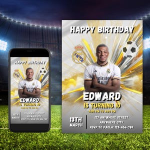 Invitación de cumpleaños de Mbappe, Invitación de Mbappe, Invitación digital, Plantilla editable, Descarga instantánea, Invitación de futbol