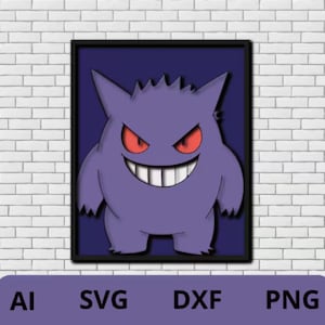 File di taglio laser design a livelli Gengar SVG vettoriale 6 livelli per taglio su carta o compensato con cricut, lightburn