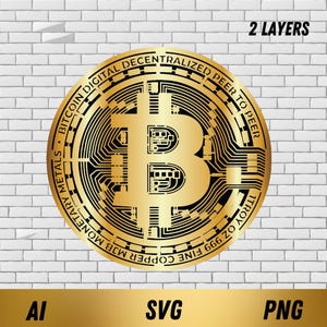 Arte da parete Led RGB, Bitcoin SVG Oro, layered Design Crypto, 2 livelli multistrato, 3D taglio multilivello laser carta, quadro Fai da te