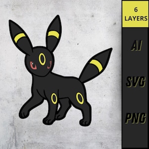 Umbreon Multilayer SVG Layered Design, archivo de corte de madera contrachapada de personaje de anime, pintura vectorial mandala 3D Pokemon SVG Corte láser