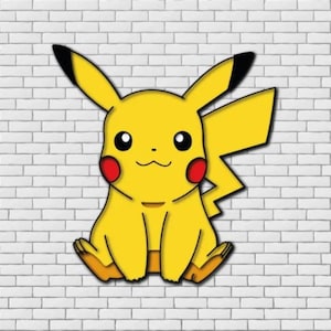 Pikachu Design a Livelli SVG multistrato, file di taglio personaggio anime compensato, Quadro 3D mandala vettoriale Pokemon SVG Laser cut