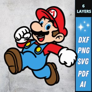 Mario SVG, Layered Design Mario, Laser Cutting, Videogame, Mandala Vector, Christmas Gift, 3D anime design, cut wood, paper cut cake topper