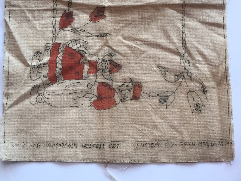 Vintage Embroidery Design to Complete Dutch Children and Tulips