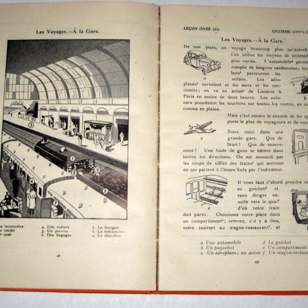 Vintage French Language Instructional Book with Illustrations