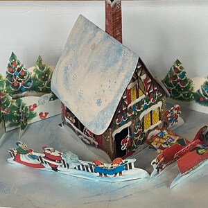 Centro de mesa desplegable del taller de Papá Noel en 3D Vntage (1960) de Hallmark