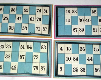 4 Antique Lotto Cards - Unusual Color - Robin's Egg Blue Aqua Turqoise