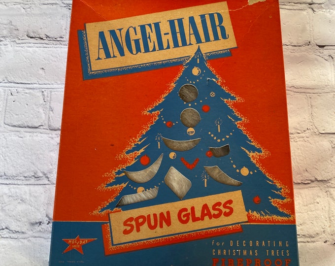 Vintage 1940s Box of Spun Glass Angel Hair for Collecting or Decorating