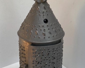 Vintage Reproduction Primitive  Punched Tin Paul Revere Style Candle Lantern