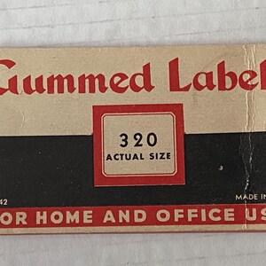Vintage Partial  Booklet of  Red and White Gummed Labels -Perforated Pages of 240 Blank Labels for Scrapbooking, Collage, Card Making, etc.