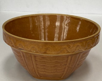 Pretty Clay  or Pumpkin Colored Vintage 7” Yellow Ware Mixing  Bowl - Stamped USA