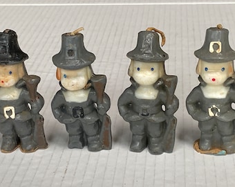 ONE Vintage 3” Gurley Figural Thanksgiving Candle- Pilgrim Boy in Grey Suit